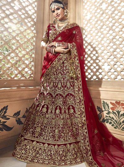 Dark-maroon-velvet-embroidered-heavy-designer-Indian-wedding-lehenga-choli-4702