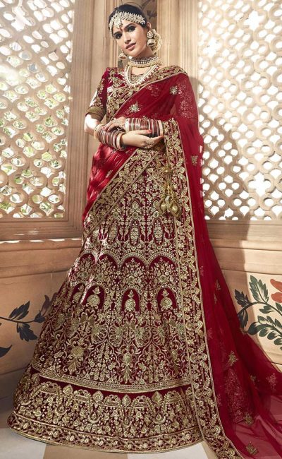 Dark-maroon-velvet-embroidered-heavy-designer-Indian-wedding-lehenga-choli-4702